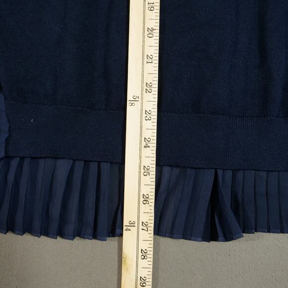 Adrianna Papell Top Womens Small Blue Knit Front Ruffled Blouse Short Sleeve - Picture 14 of 15